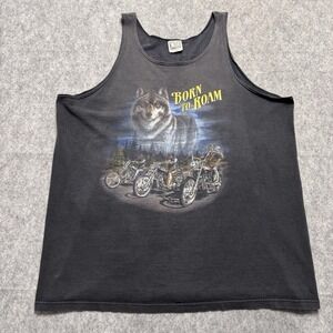 Vintage 90s Wolf Motorcycle Biker Tank Born To Roam Redwood Run XL